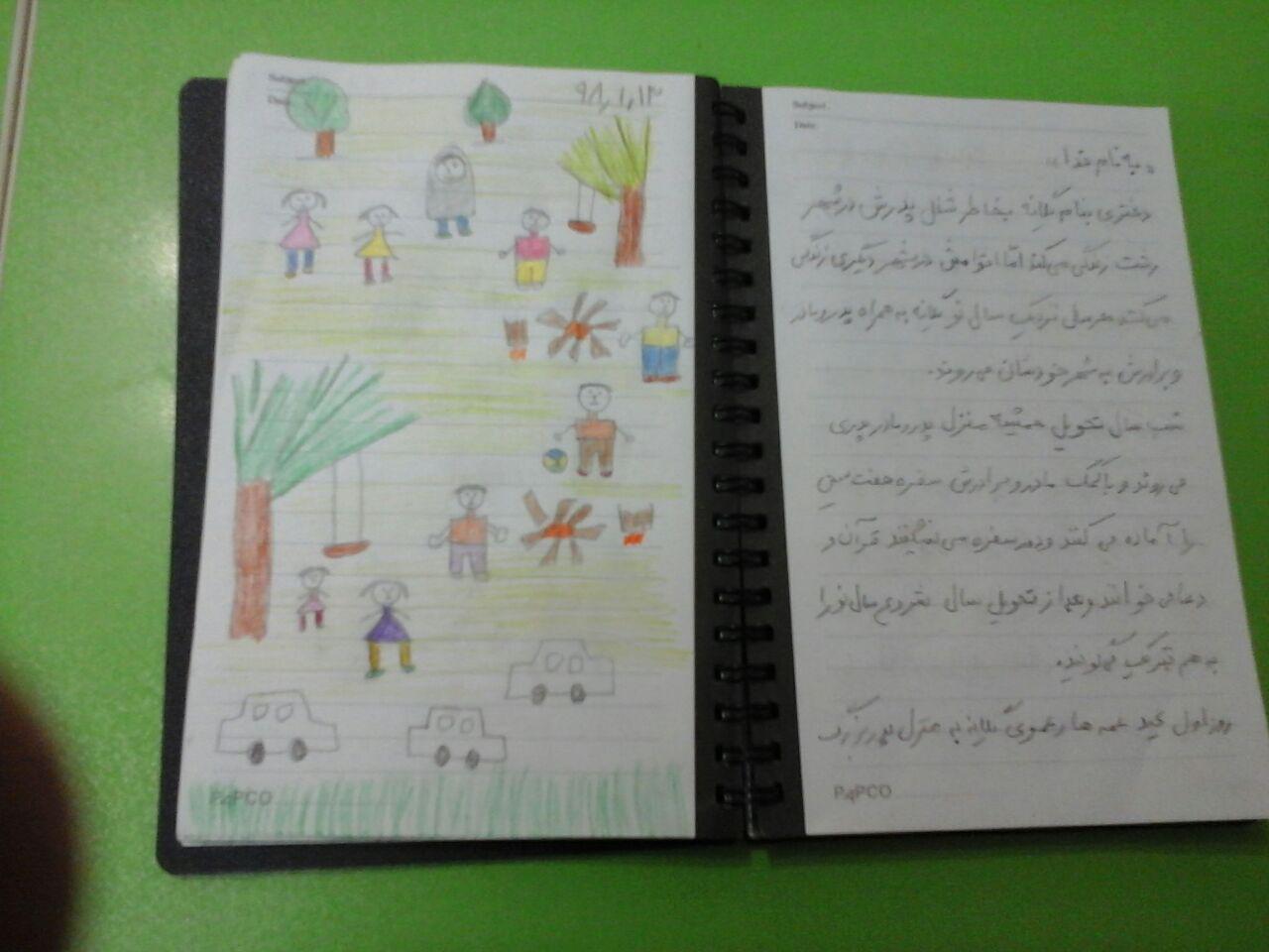 نقاشی خاطرات عید نوروز بهمراه خاطره گویی و داستان سرایی و مکتوب توسط اولیا، پیش دبستانی های باران اندیشه