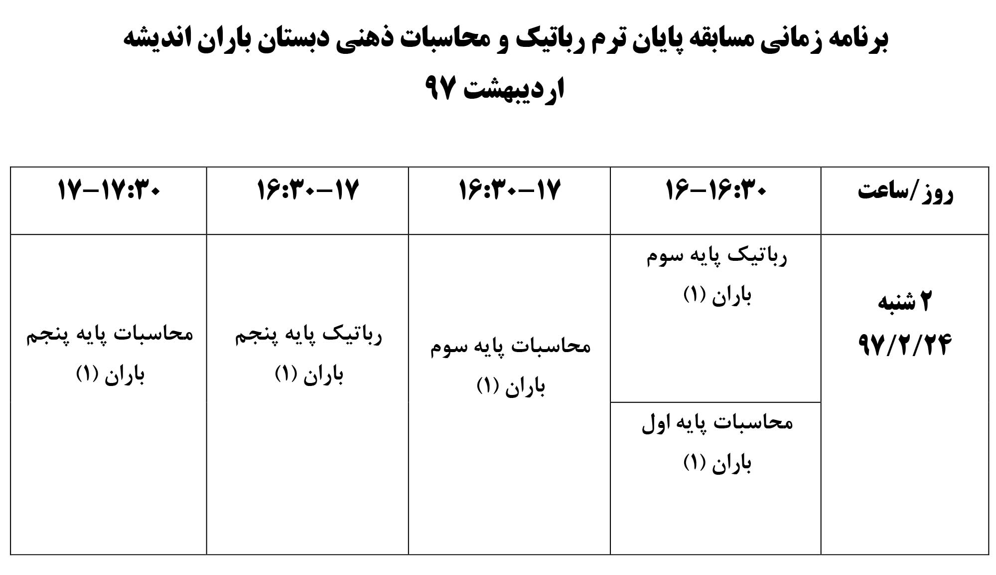 برنامه زمانبندی مسابقات رباتیک